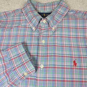 Ralph Lauren Shirt Mens L Blue Green Plaid Classic Fit Button Down Big Pony Logo